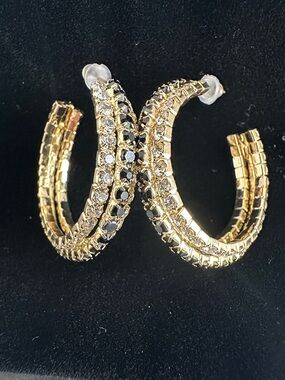 Gold plated CZ Double-Row Hoop Earrings
